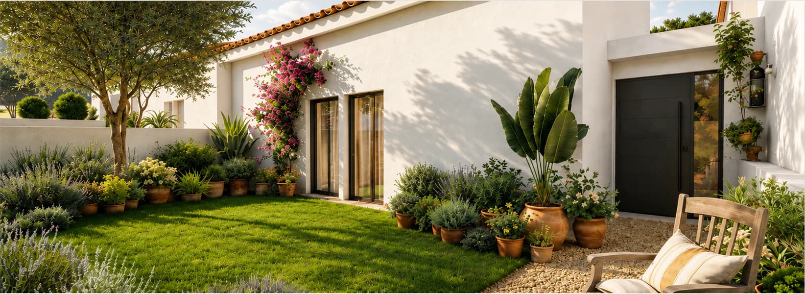 Mediterraner Garten und Eingang im Aljezur Village