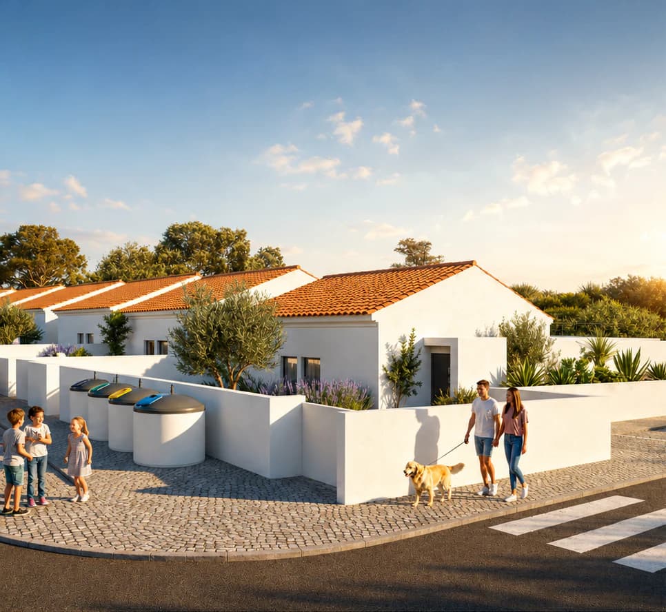Residential street and landscaped private homes